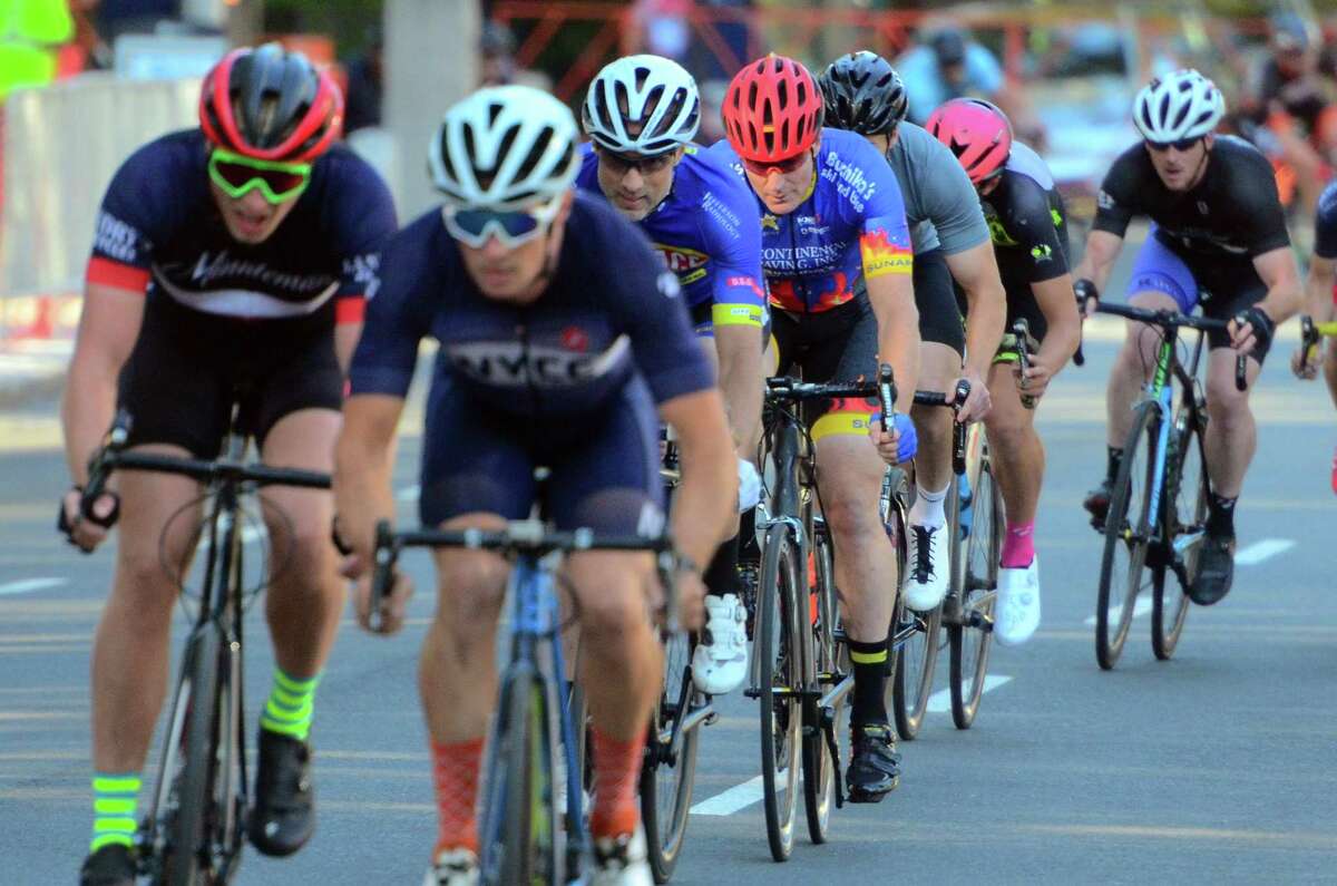Riders take part in the New Haven Grand Prix in downtown New Haven, Sept. 13, 2019. The annual race is a fundraiser for the Connecticut Cycling Advancement Program of Middletown.