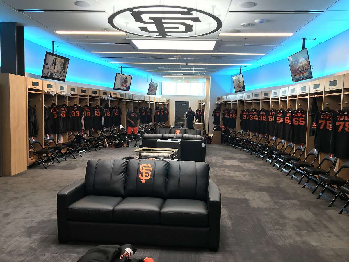 The Giants' locker space inside the new 40,000-square-foot clubhouse building at Scottsdale Stadium.