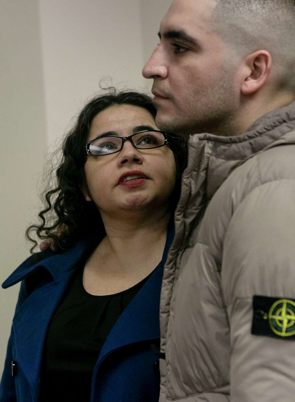 Emma Bribiescas Mancha-Sumners looks at her brother, Hector Bribiescas, as they spoke to reporters at their attorney’s office last year. The father has filed a lawsuit regarding the shooting death of his daughter, 10-year-old London Bribiescas. Mancha-Sumners is the child’s aunt.