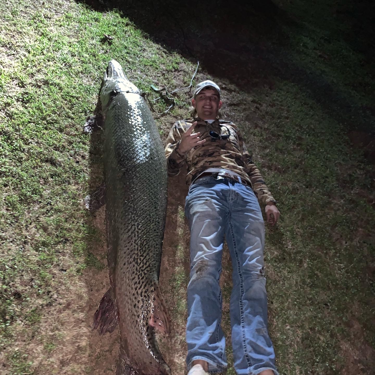 Caught this big girl on the Brazos, using chicken liver and circle hook  around 2 AM. Never weighed it but guessed it to be around 25-30 lbs, it was  heavy. How heavy