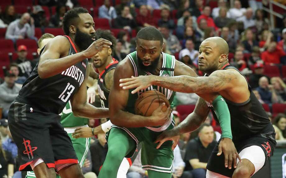 PHOTOS: Rockets vs. Celtics  The Rockets’ James Harden (13) and P.J. Tucker (17) blanket Celtics guard Jaylen Brown during Tuesday’s game at Toyota Center. &gt;&gt;&gt;See photos from the last meeting between the two teams ...  Photo: Steve Gonzales, Houston Chronicle / Staff Photographer / © 2020 Houston Chronicle