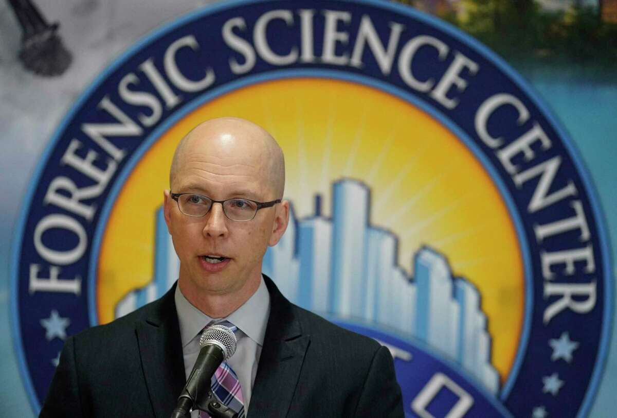 Dr. Peter Stout, CEO Houston Forensic Science Center, speaks during a press conference at HFSC, 500 Jefferson St., Wednesday, Feb. 12, 2020, in Houston. The research and findings regarding PCP found in impaired driving cases in Houston was published Wednesday in the Journal of Analytical Toxicology.