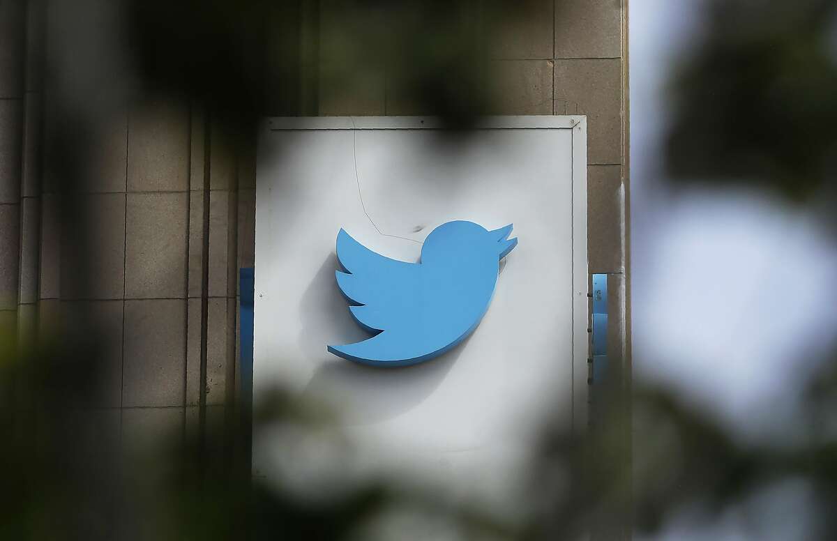 FILE - This July 9, 2019, file photo shows a sign outside of the Twitter office building in San Francisco. Twitter has rolled out a new tool to help users find accurate information about the U.S. Census of 2020. People who search for census-related terms will automatically see a link to the federal government's census website, which contains information about participating in the census, what information is collected and how it is used. (AP Photo/Jeff Chiu, File)