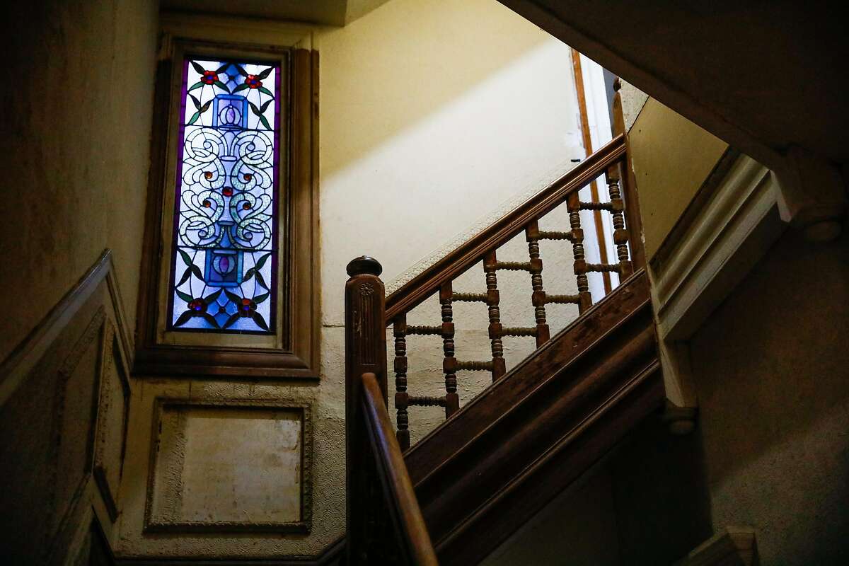 The Pink Painted Lady's stairwell newly acquired on Steiner Street on Tuesday, February 11, 2020 in San Francisco, California.