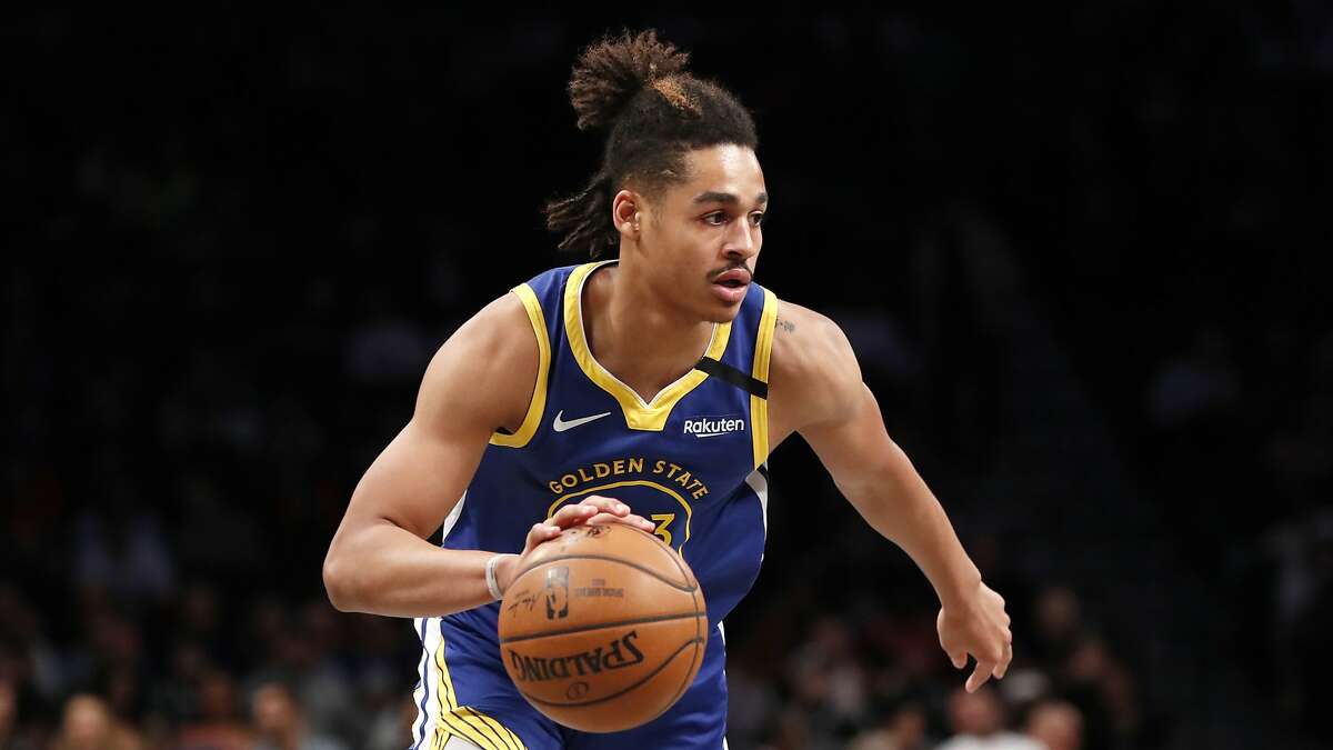 Golden State Warriors guard Jordan Poole (3) drives up court during the first half of an NBA basketball game against the Brooklyn Nets, Wednesday, Feb. 5, 2020, in New York. (AP Photo/Kathy Willens)