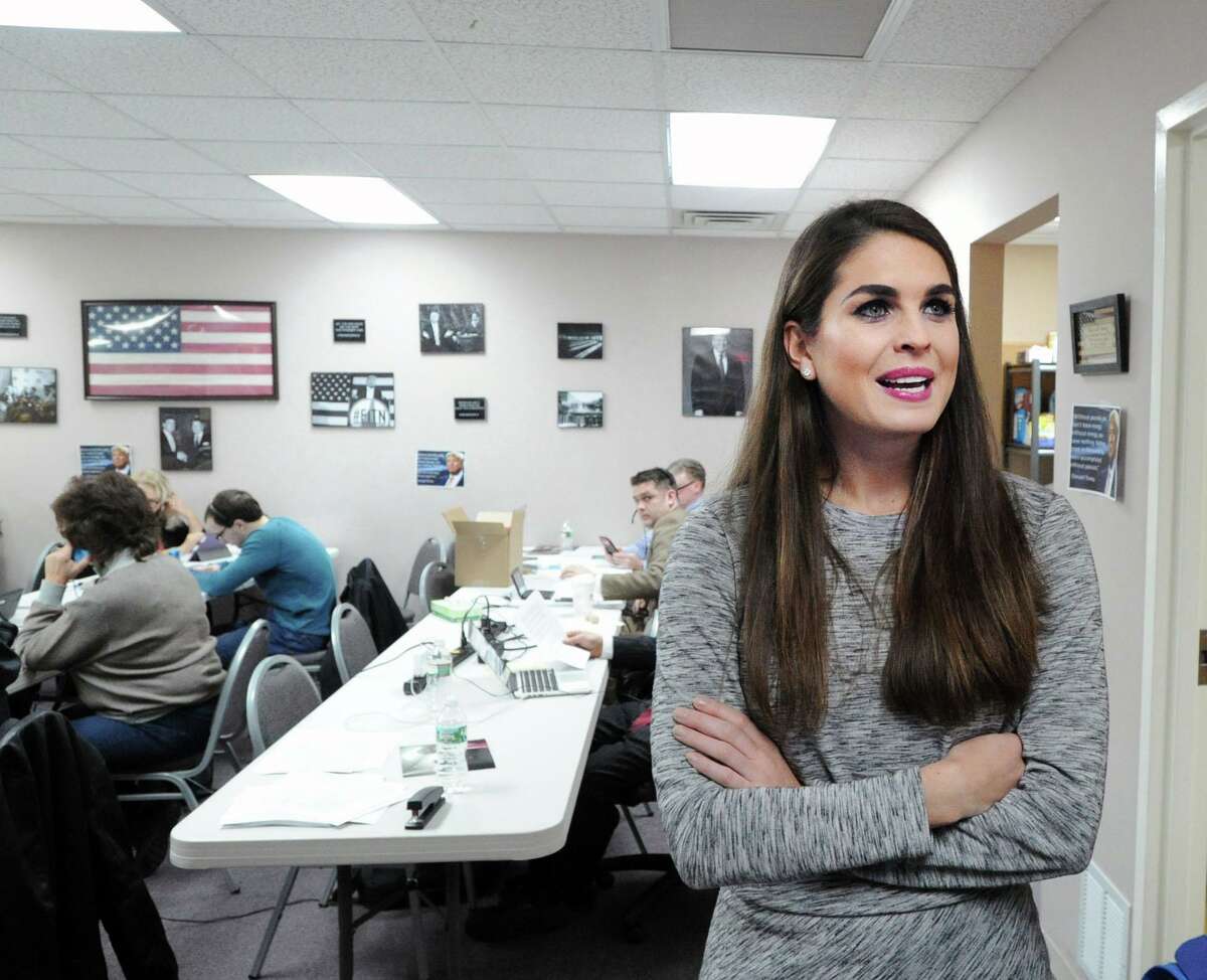 Communications Director for the Trump campaign, Hope Hicks, a Greenwich native, working at the candidate's Manchester headquarters in New Hampshire, Friday, Feb. 5, 2016.