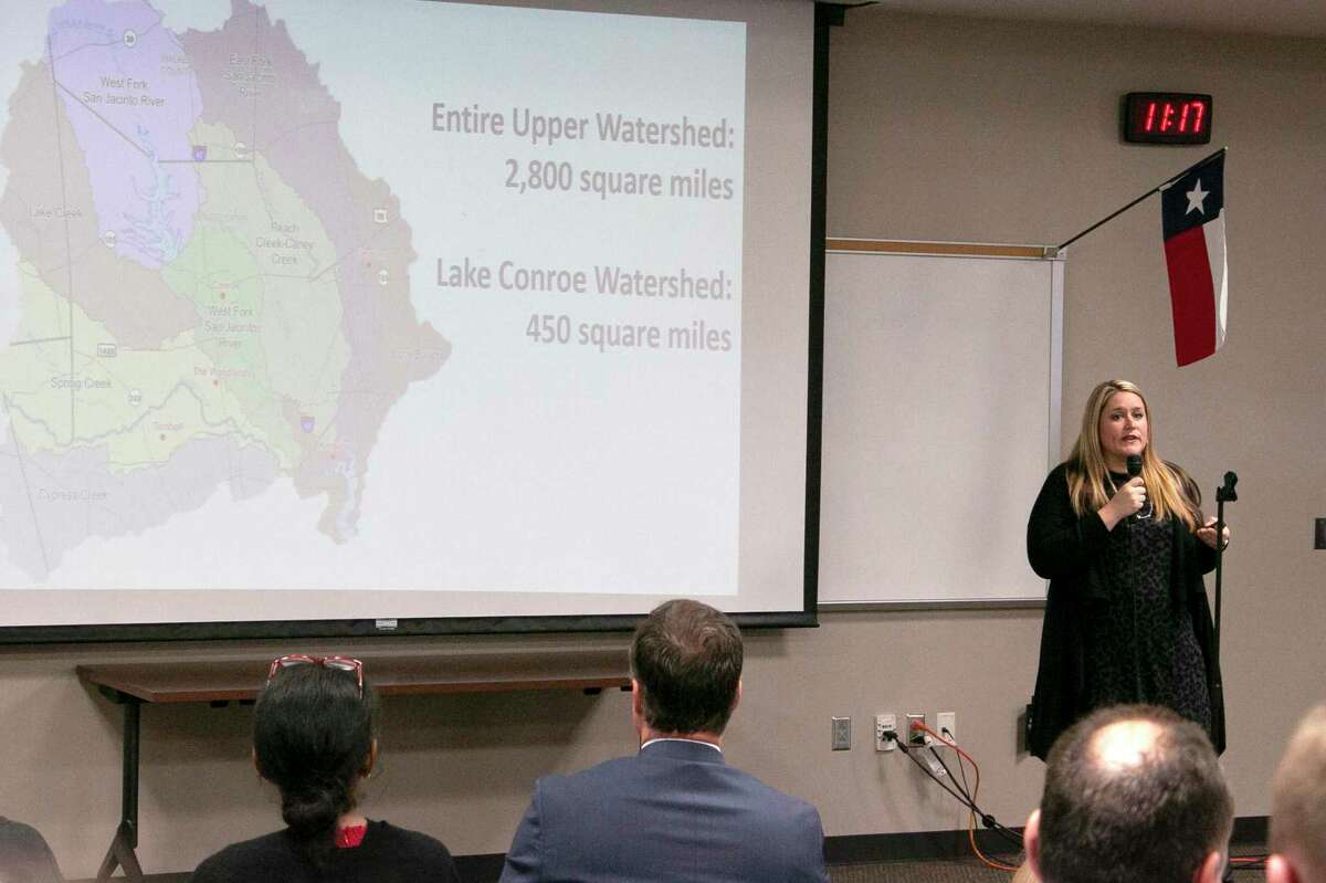 Jenna Armstrong, the President and CEO of the Lake Houston Chamber of Commerce, spoke to BizCom attendees about Lives Over Levels, the chamber’s campaign aimed at continuing the seasonal lowering of Lake Conroe by two feet below pooling level.