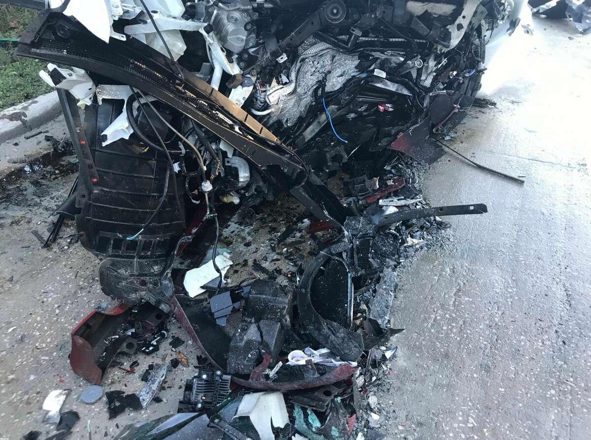 Damage from a violent, deadly head-on crash near Humble on Friday, Feb. 14, 2020, is seen up close in photos shared by Harris County Sheriff Ed Gonzalez.