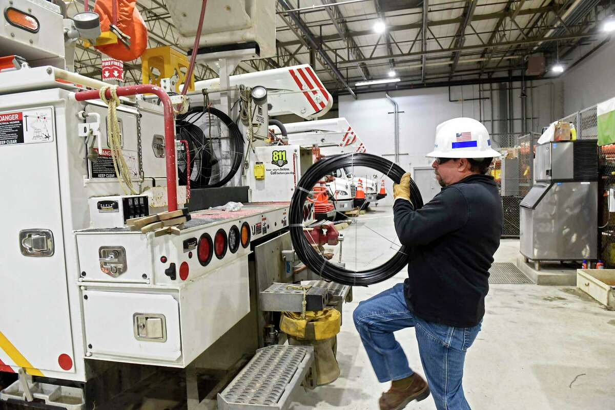 Ray Burlett, chief line mechanic hotstick for National Grid, stocks a truck in the truck barn at National Grid on Friday, Feb. 14, 2020 in Queensbury, N.Y. More New Yorkers have fallen behind on their utility bills in the wake of the pandemic.  (Lori Van Buren/Times Union)