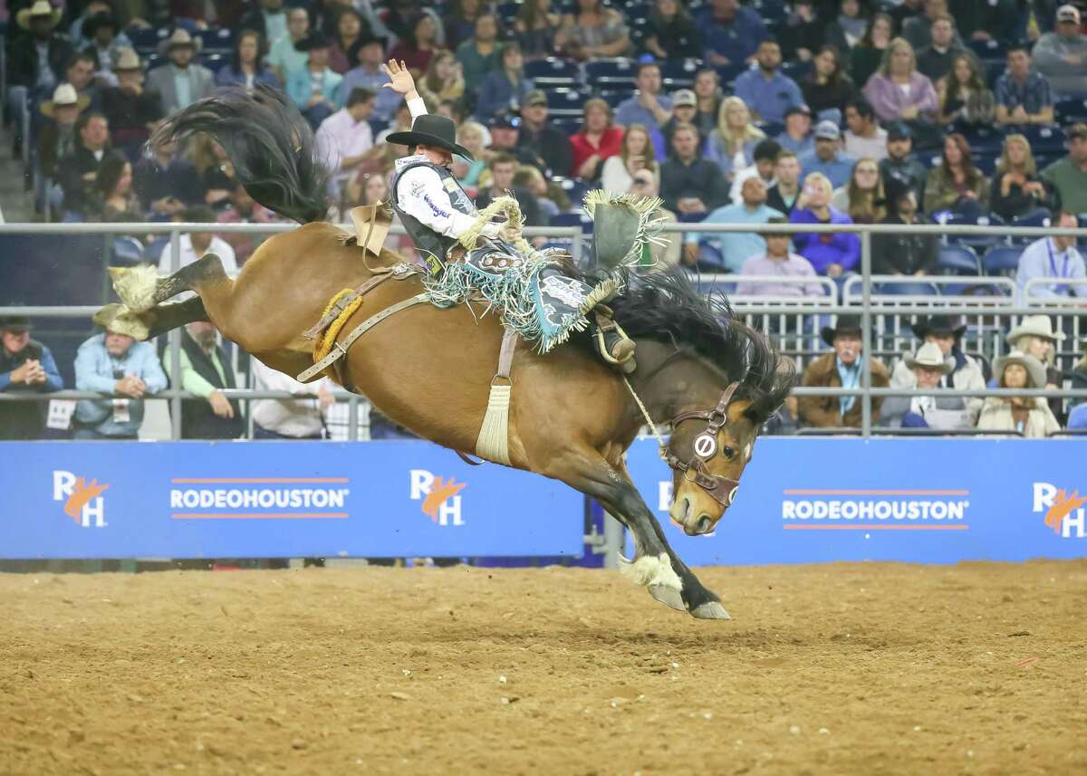 Ryder Wright competes in the Saddle Bronc Riding event during the Rodeo Championship finals of the Houston Rodeo at NRG Stadium in 2019.