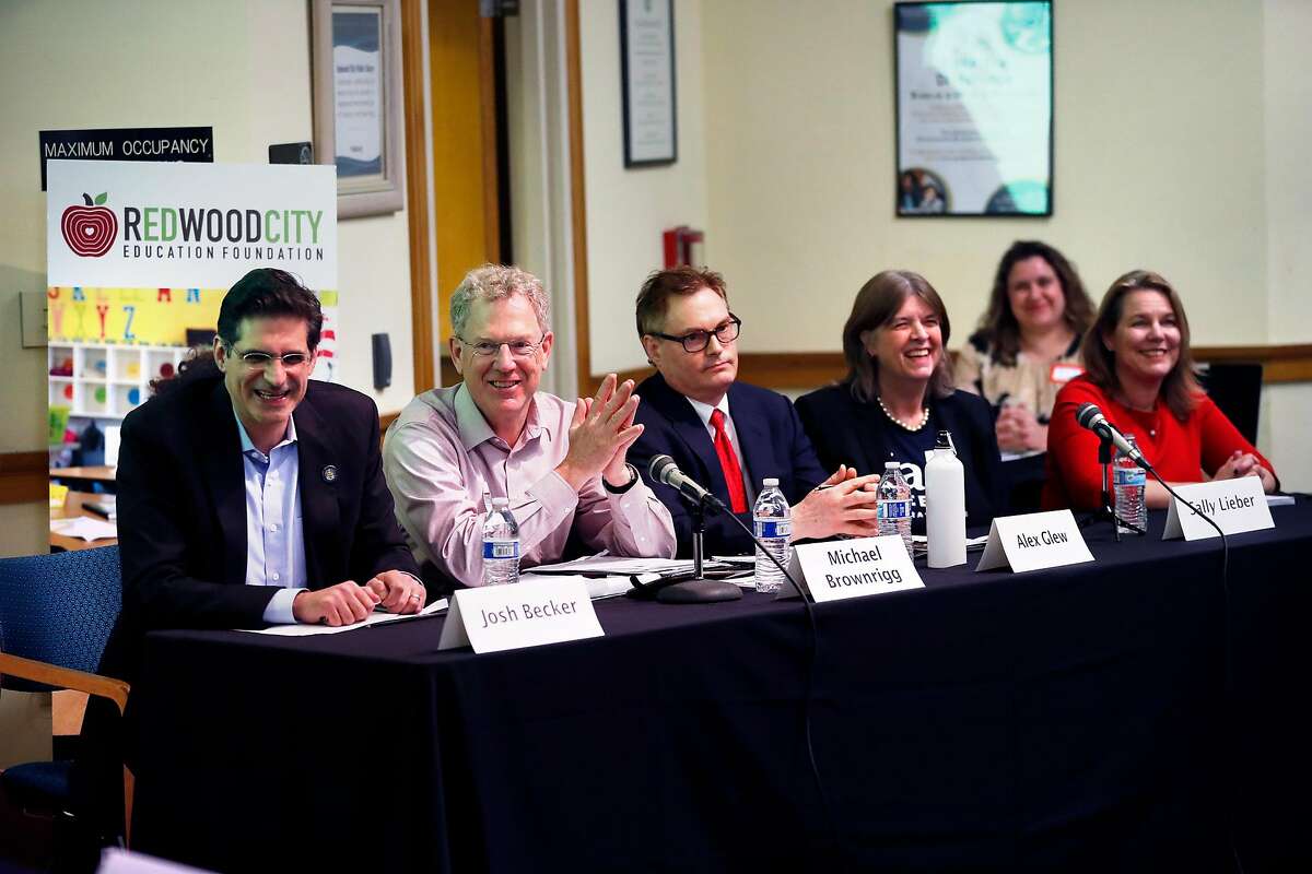 (Left to right) Josh Becker, Michael Brownrigg, Alex Glew, Sally Lieber and Shelly Masur during District 13 Senate Campaign K-12 Education Candidate Forum at Redwood City Public Library in Redwood City, Calif., on Thursday, February 13, 2020.