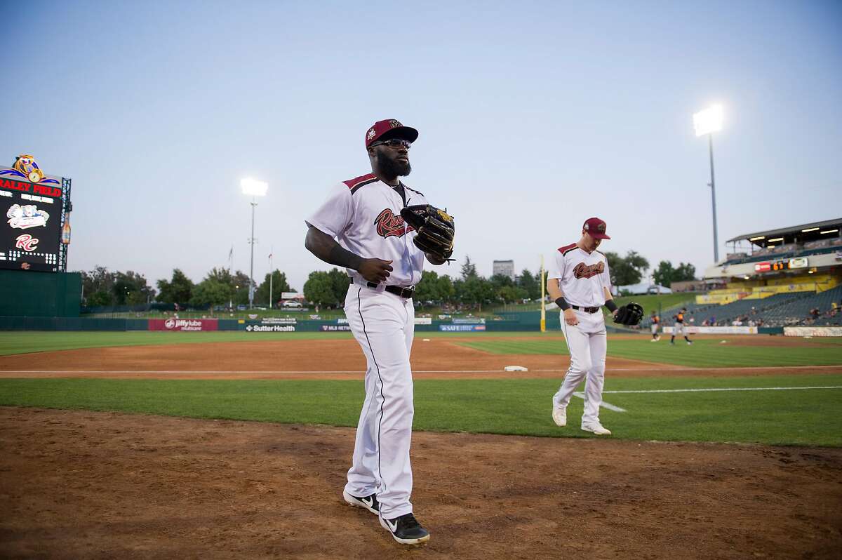 Sacramento River Cats outfielder Jacob Heyward heads back to the dugout during the first Pacific Coast League championship series game against the Las Vegas Aviators at Raley Field in Sacramento, Calif. on Wednesday, Sept. 4, 2019.
