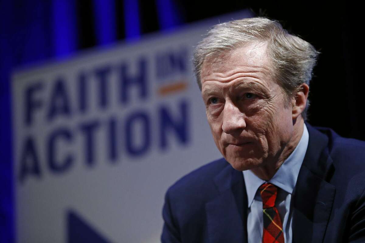 Former Democratic presidential candidate, businessman Tom Steyer listens to an attendee's question during a town hall at Faith in Action's 2020 National Faith Forum, Thursday, Feb. 13, 2020, in Las Vegas.