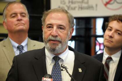 State Rep. Johnathan Steinberg, of Westport, speaks during a news conference at the South Norwalk train station, in Norwalk, Conn. Jan. 6, 2020.