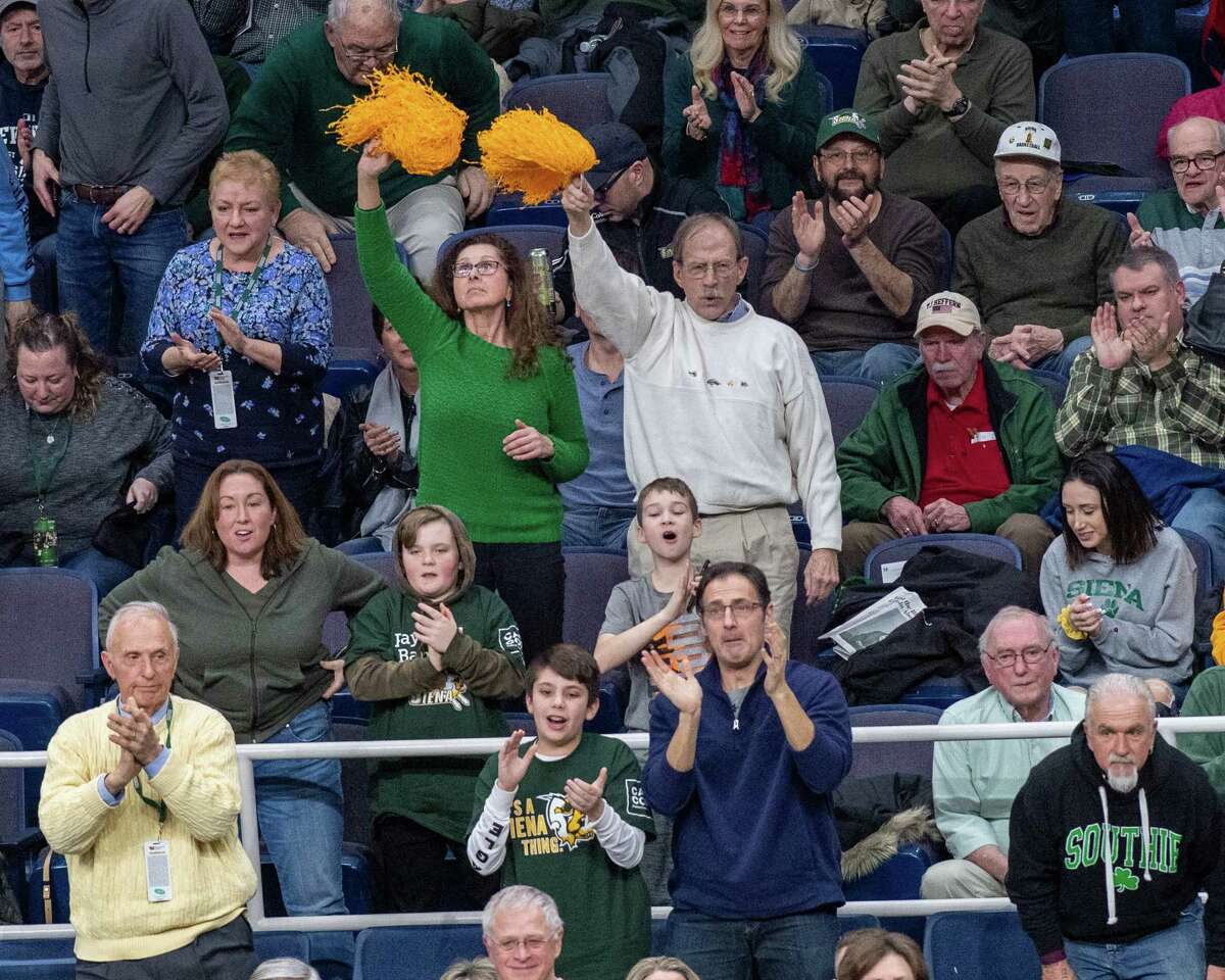 Siena fans for the Saints during a Metro Atlantic Athletic Conference game against Manhattan at the Times Union Center in Albany, NY on Sunday, Feb. 16, 2020 (Jim Franco/Special to the Times Union.)