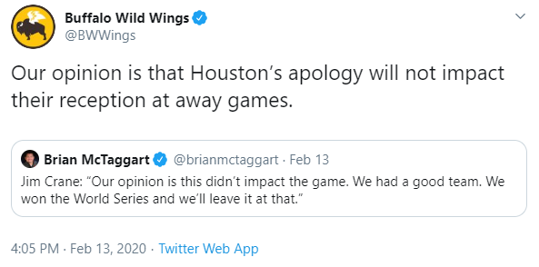 Buffalo Wild Wings gets roasted after Tweet aimed at the Astros - ABC13  Houston