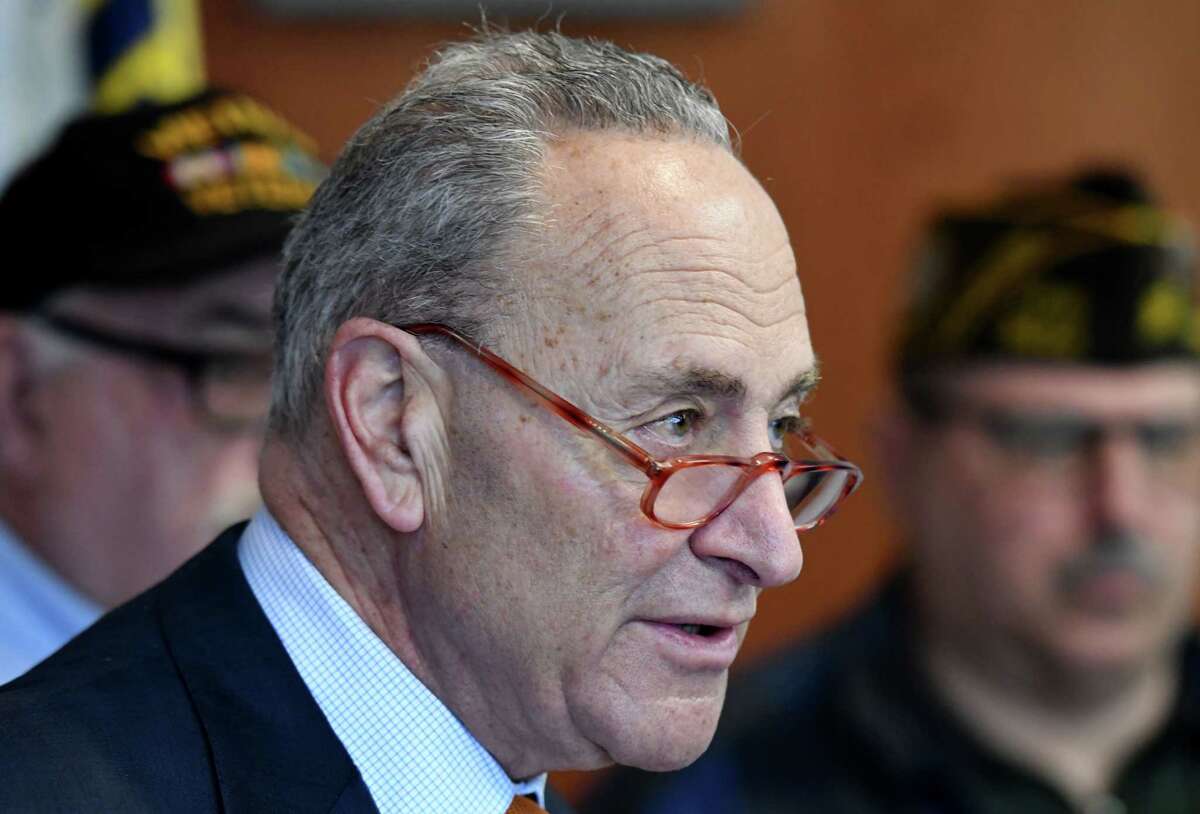 Sen. Charles Schumer speaks during a press conference where he urged the federal government to add conditions to the list of ailments caused by Agent Orange on Monday, Feb. 17, 2020, at the Joesph E. Zaloga American Legion Post in Colonie, N.Y. (Will Waldron/Times Union)