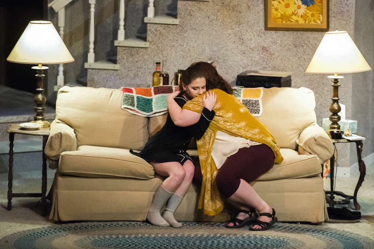 Anna Stolz in the role of Jean Fordham, left, and Megan Applegate in the role of Barbara Fordham, right, act out a scene during a rehearsal for Midland Center for the Arts' production of "August: Osage County" Thursday, Feb. 13, 2020. (Danielle McGrew Tenbusch/for the Daily News)
