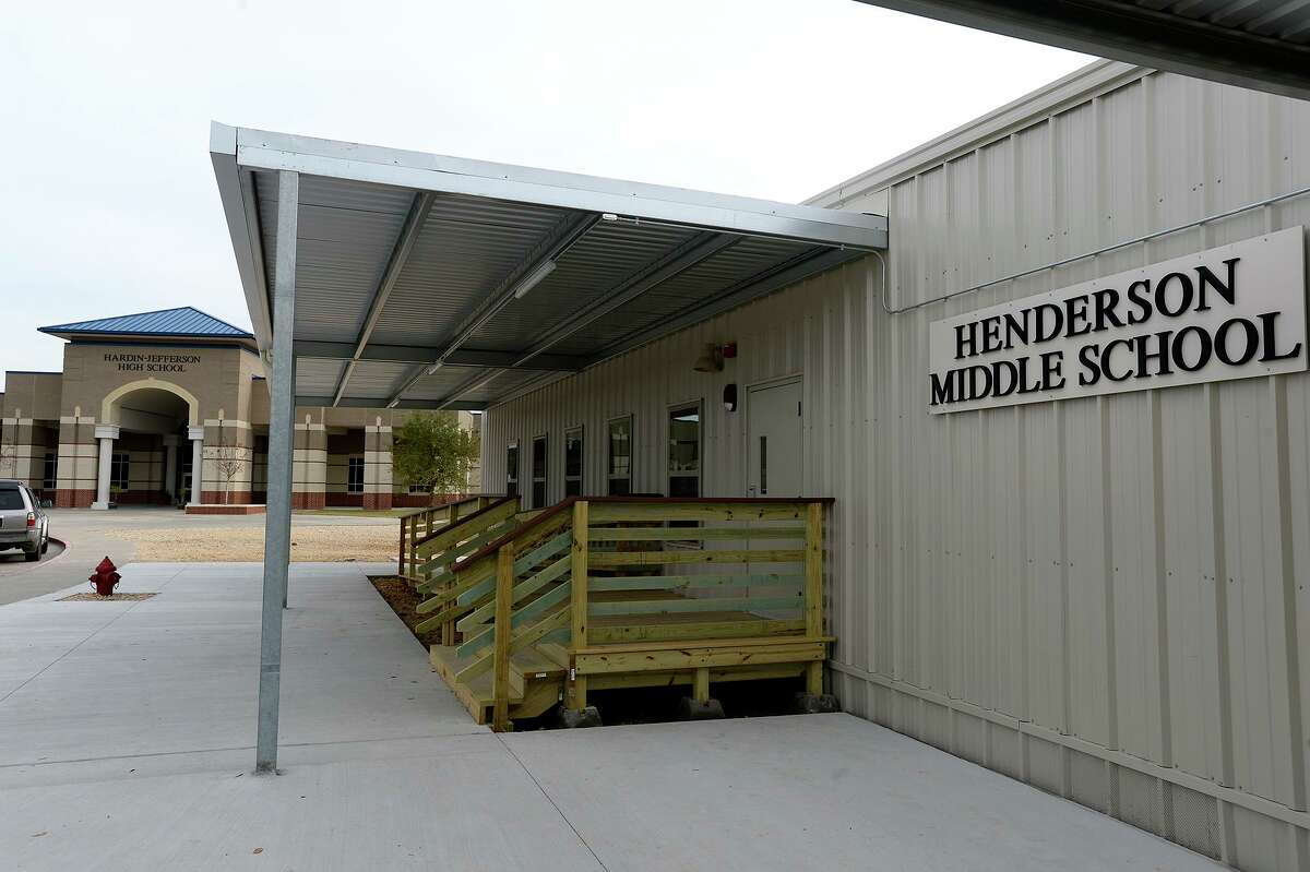 Portable buildings for Henderson Middle School next to Hardin-Jefferson High School. Click through to see damage done by Tropical Storm Harvey to SE Texas schools.