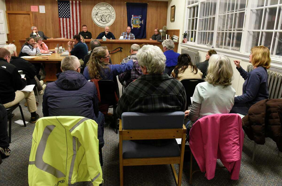 People attend a town board meeting on Monday, Feb. 17, 2020 in Petersburgh, N.Y. The town board is considering whether to cap the amount of any settlement over PFOA contamination in a landfill Petersburgh shares with neighboring Berlin. (Lori Van Buren/Times Union)