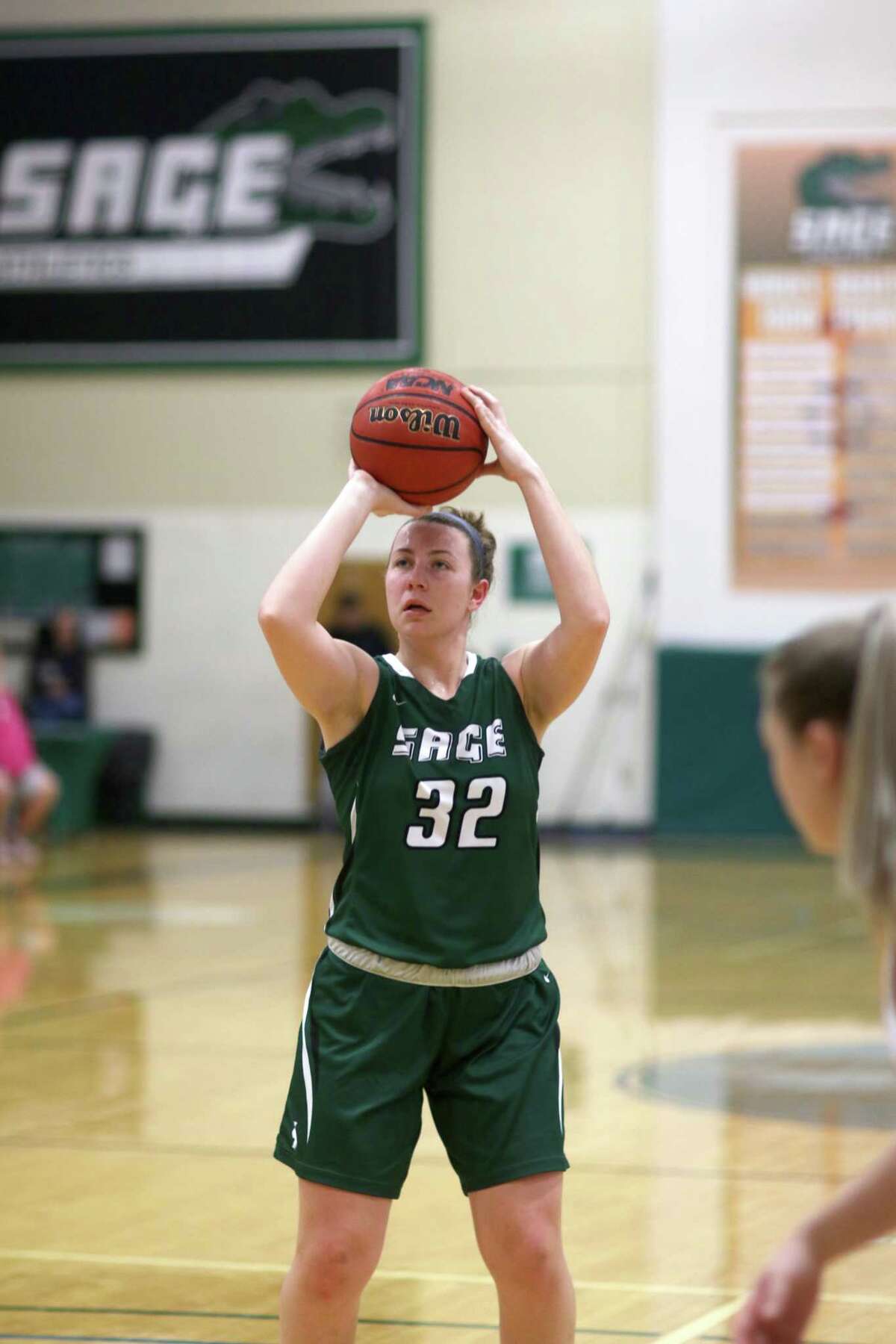 Hoosick Falls High School graduate Megan Flynn of the Sage women's basketball team. (Courtesy of Sage Athletics)
