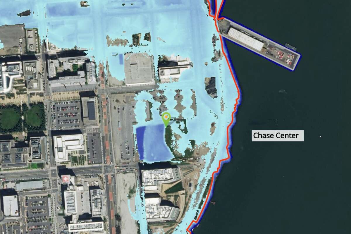 Chase Center is flooded with 66 inches of sea-level rise if precautions aren't taken, according to the Bay Shoreline Flood Explorer online tool. 