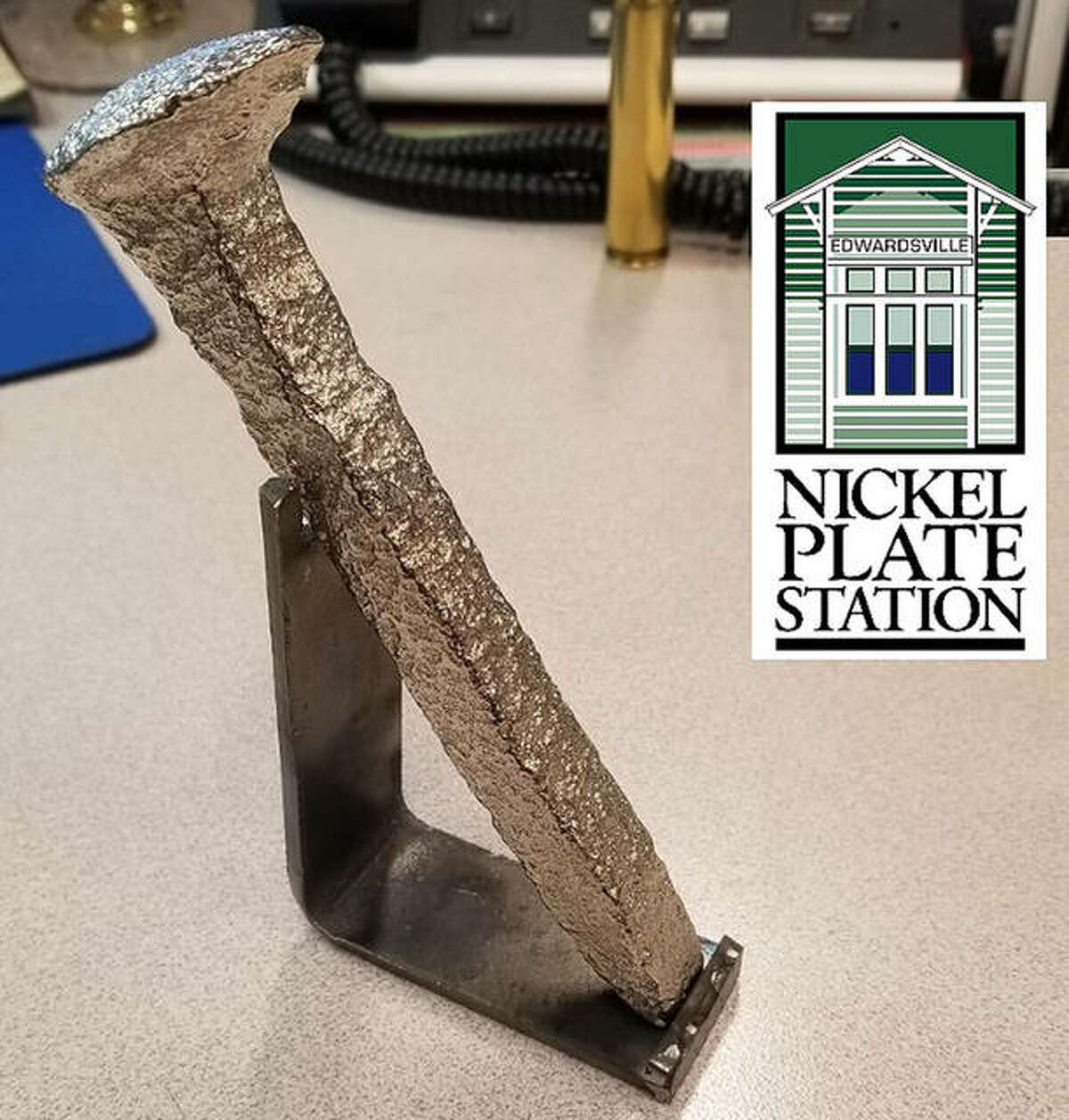 Lewis and Clark Community College students fashioned these mounts for the nickel spikes that any donor who gives at least $100 receives in exchange for their contributions.