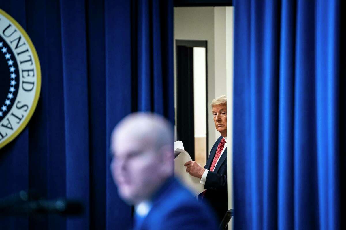 President Donald Trump prepares to deliver remarks to National Border Patrol Council members at the White House on Friday, Feb. 14, 2020.