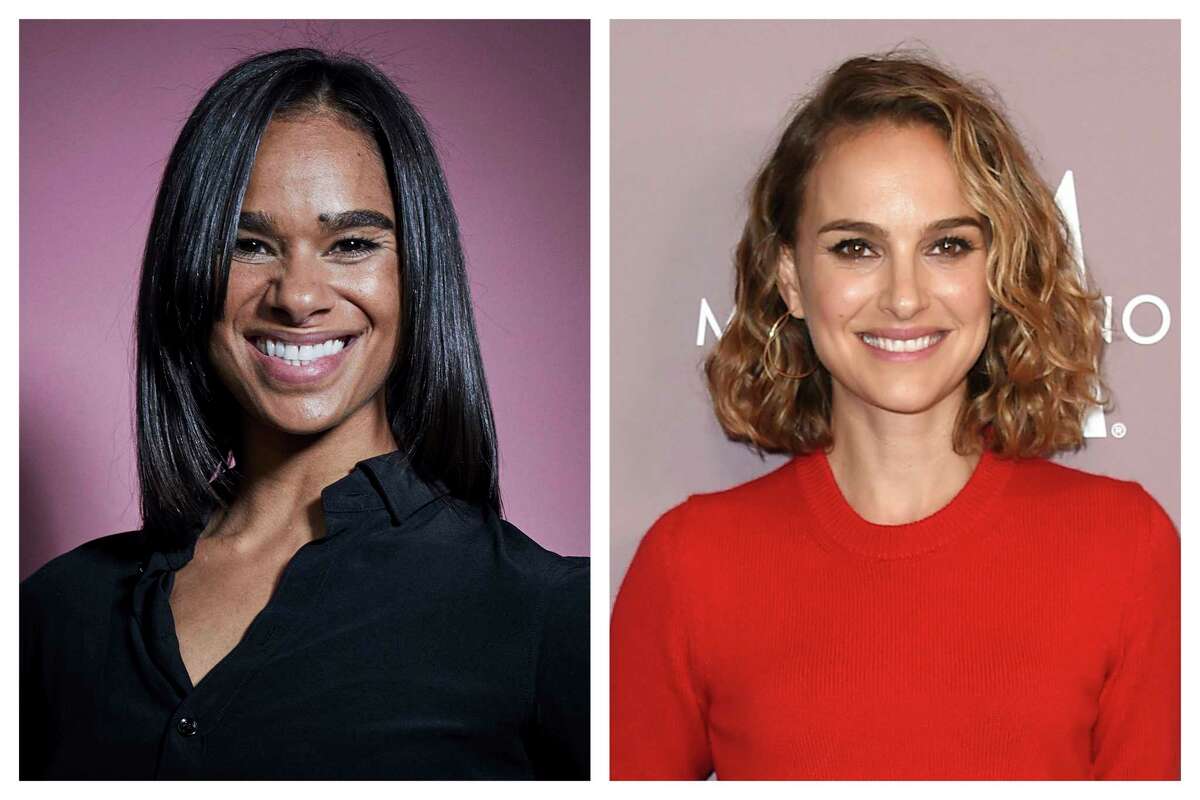 This combination of 2019 photos shows ballet dancer Misty Copeland in New York and actress Natalie Portman in Beverly Hills, Calif. In this spring of 2020, they will be sharing a stage as they discuss a common identity _ children's book author. (Photo by MattLicari, Jordan Strauss/Invision/AP)