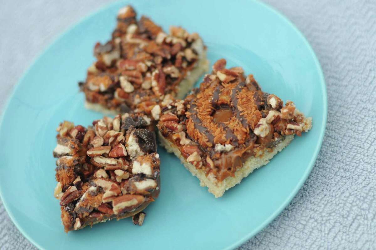 Dulce de Leche Bars with Samoas Girl Scout Cookies