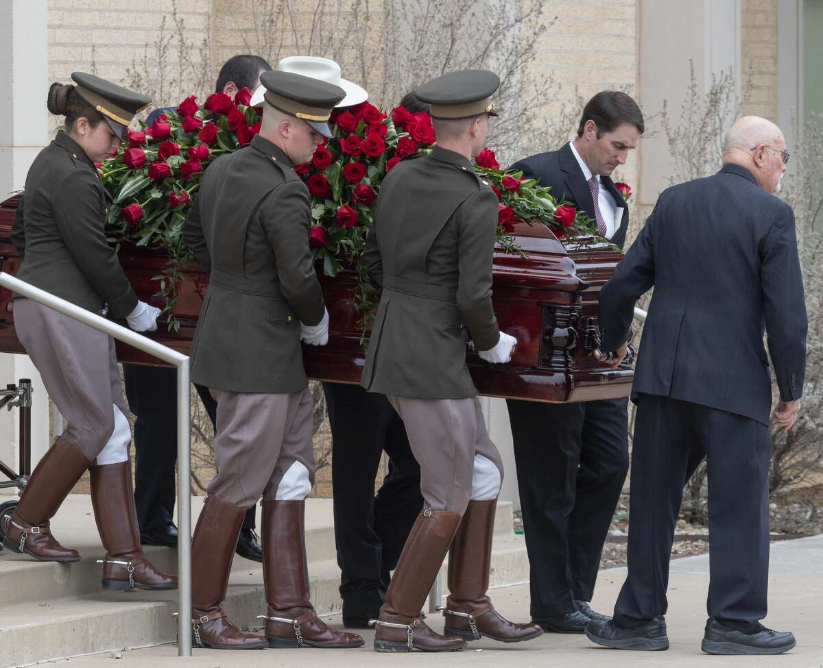 Clayton Williams is laid to rest 02/19/2020 as Texas A&M Corps of Cadets help bring the casket out of First Presbyterian Church. Tim Fischer/Reporter-Telegram