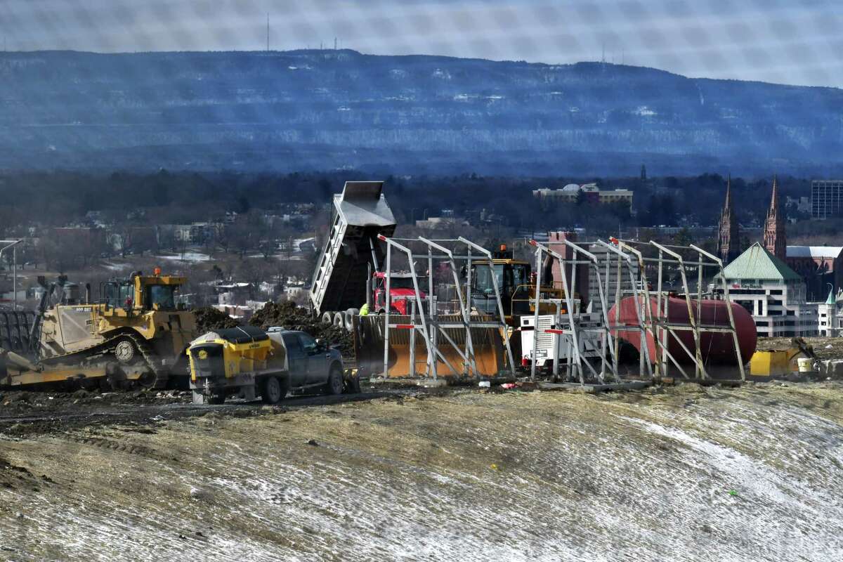 Waste is dumped at the Dunn Landfill on Wednesday, Feb.19, 2020, in Rensselaer, N.Y. (Will Waldron/Times Union)