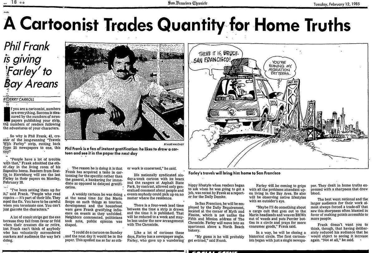 1985年2月18日的一篇故事，讲述漫画家菲尔·弗兰克决定以旧金山为主题制作法利漫画，只在《纪事报》上发布
