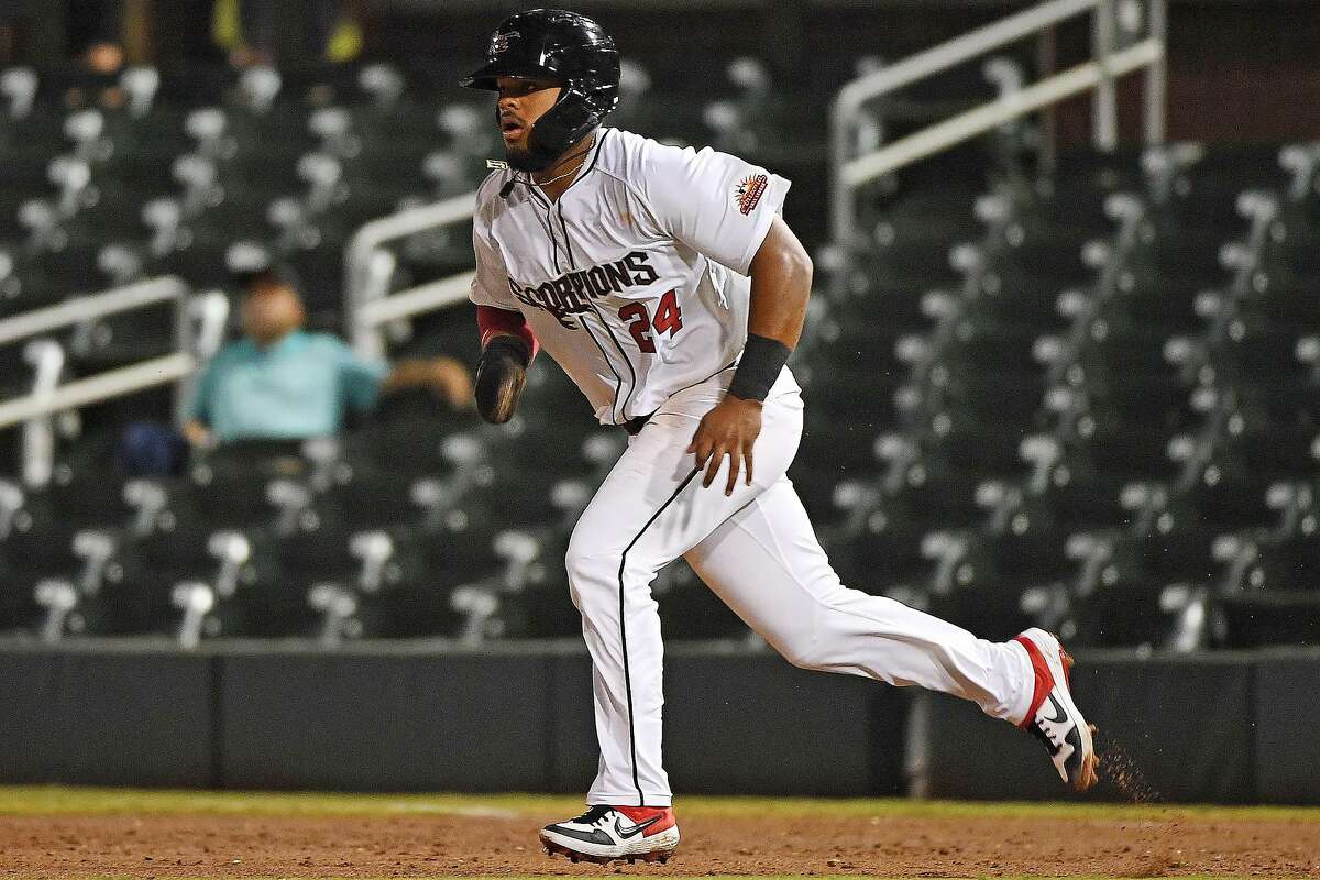 SCOTTSDALE, AZ - SEPTEMBER 25: Heliot Ramos #24 of the Scottsdale Scorpions runs to second base against the Aguilas de Mexicali at Salt River Fields at Talking Stick on Wednesday, September 25, 2019 in Scottsdale, Arizona. (Photo by Jill Weisleder/MLB Photos via Getty Images)