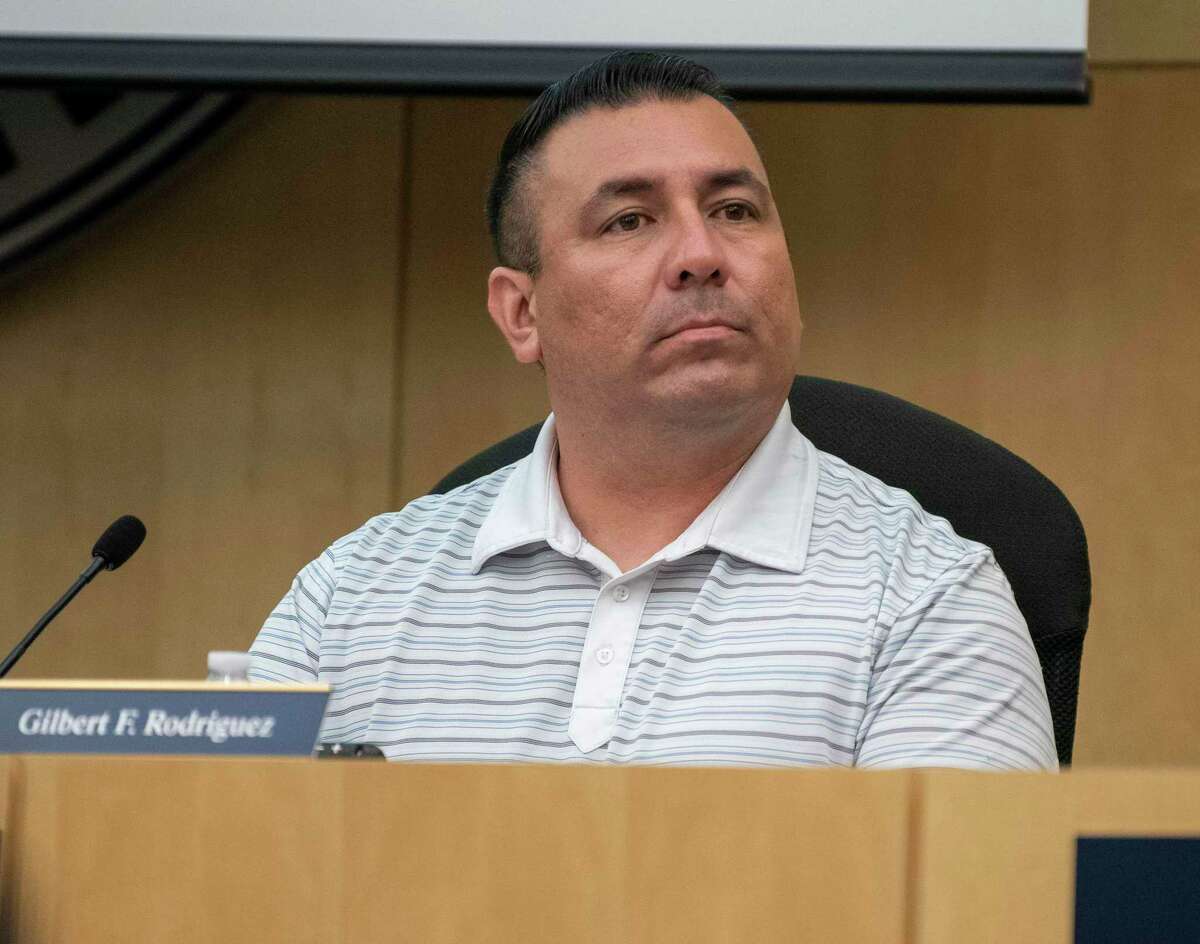 South San ISD school board vice president Gilbert F. Rodriguez listens to community members during a special meeting last September. The board picked Rodriguez as its president Wednesday night.