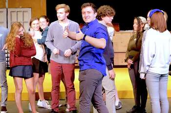 St. Luke's Upper School students at rehearsals for Pippin. Leila Pearson '21 (New Canaan); Samantha Bauer '23 (Wilton); Cessa Lewis '23 (Westport); Henry Jodka '20 (New Canaan); Doron Loewenberg '21 (Stamford); Brody Menzies '20 (Bedford Corners); Sarah Bryant '20 (Bethel); Kayleigh Bowler '20 (Ridgefield); Sierra Taylor '20 (Norwalk).