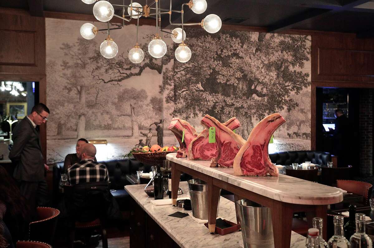 The tomahawk steak display at Perry Lang’s, a new contemporary steakhouse in Yountville, Calif., on Thursday, February 13, 2020.