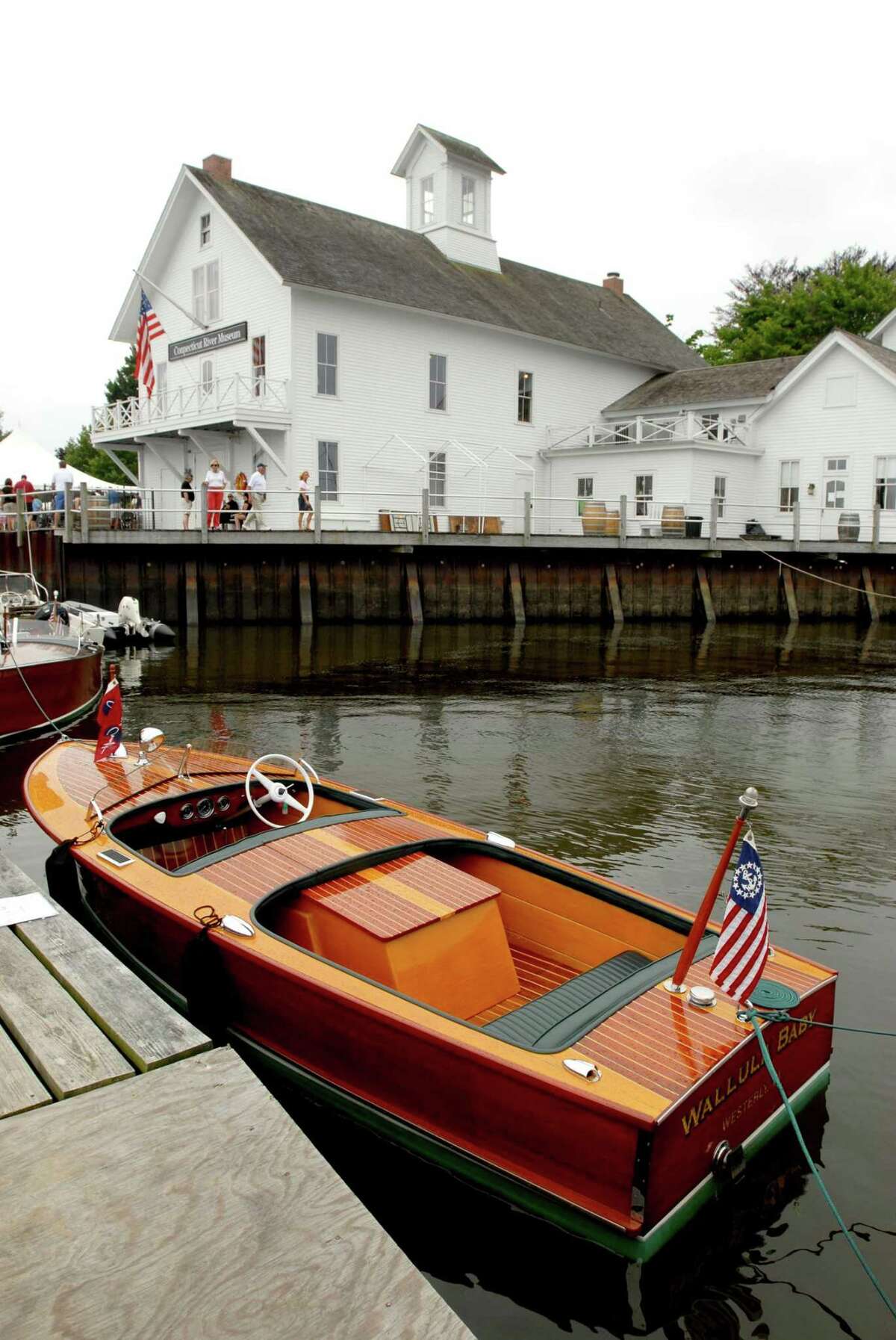 A 1947 Chris Craft Rocket speedboat is moored near the Connecticut River Museum during the Mahogany Memories boat show in Essex in this archive picture.