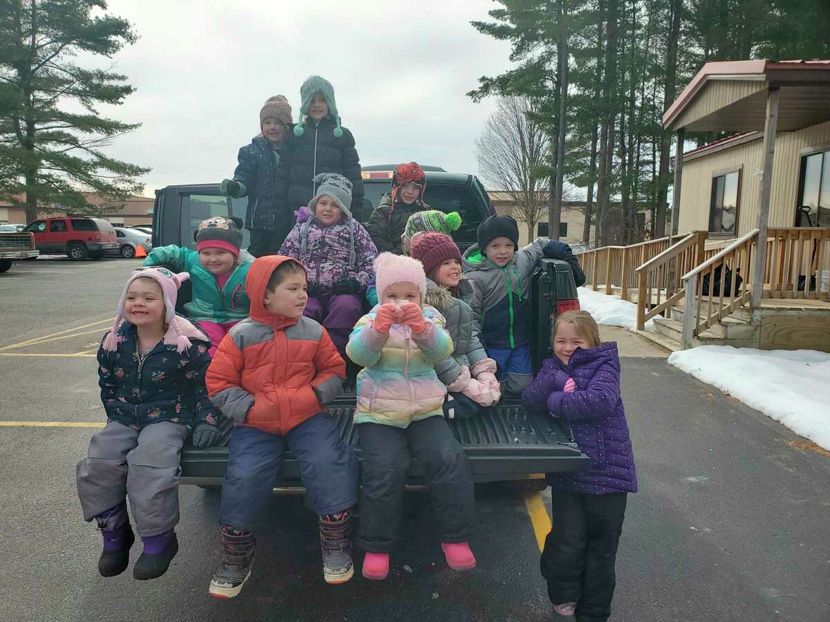 Crystal Harthun's Kaleva Norman Dickson preschool class investigated their teacher's truck during a special unit on transportation and roadways this semester. (Courtesy photo)