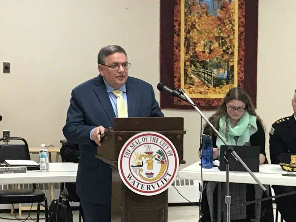 Watervliet Mayor Charles V. Patricelli delivers his first state-of-the-city address Thursday Feb. 20, 2020 at the city senior center outlining plans for the upcoming year.