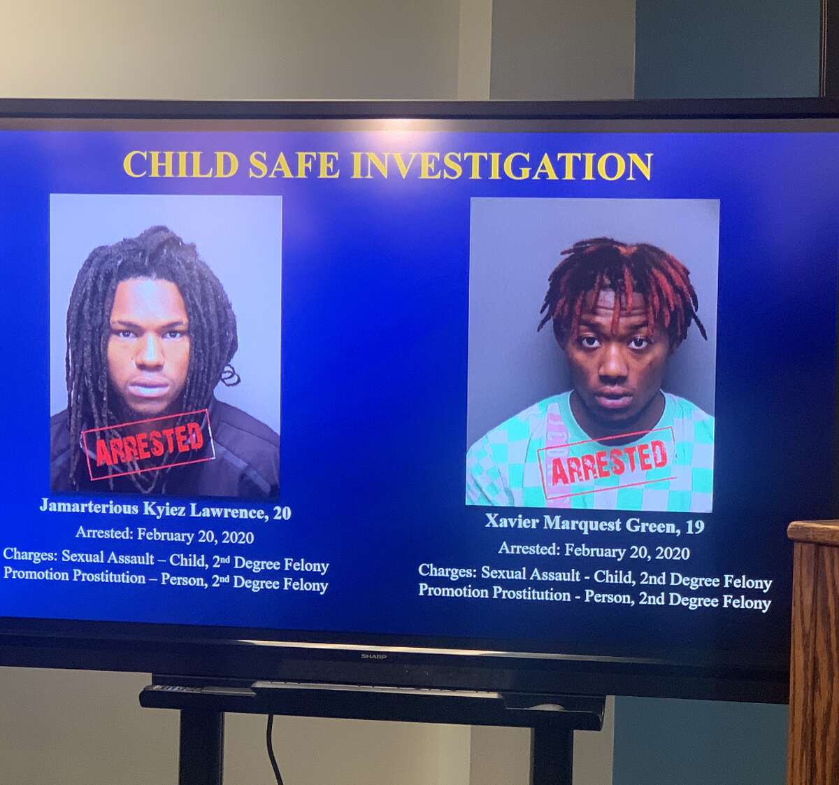 Jamarterious Kyiez Lawrence, 20, and Xavier Marquest Green, 19, were both arrested and charged with sexual assault with a child and promotion of prostitution on Thursday.