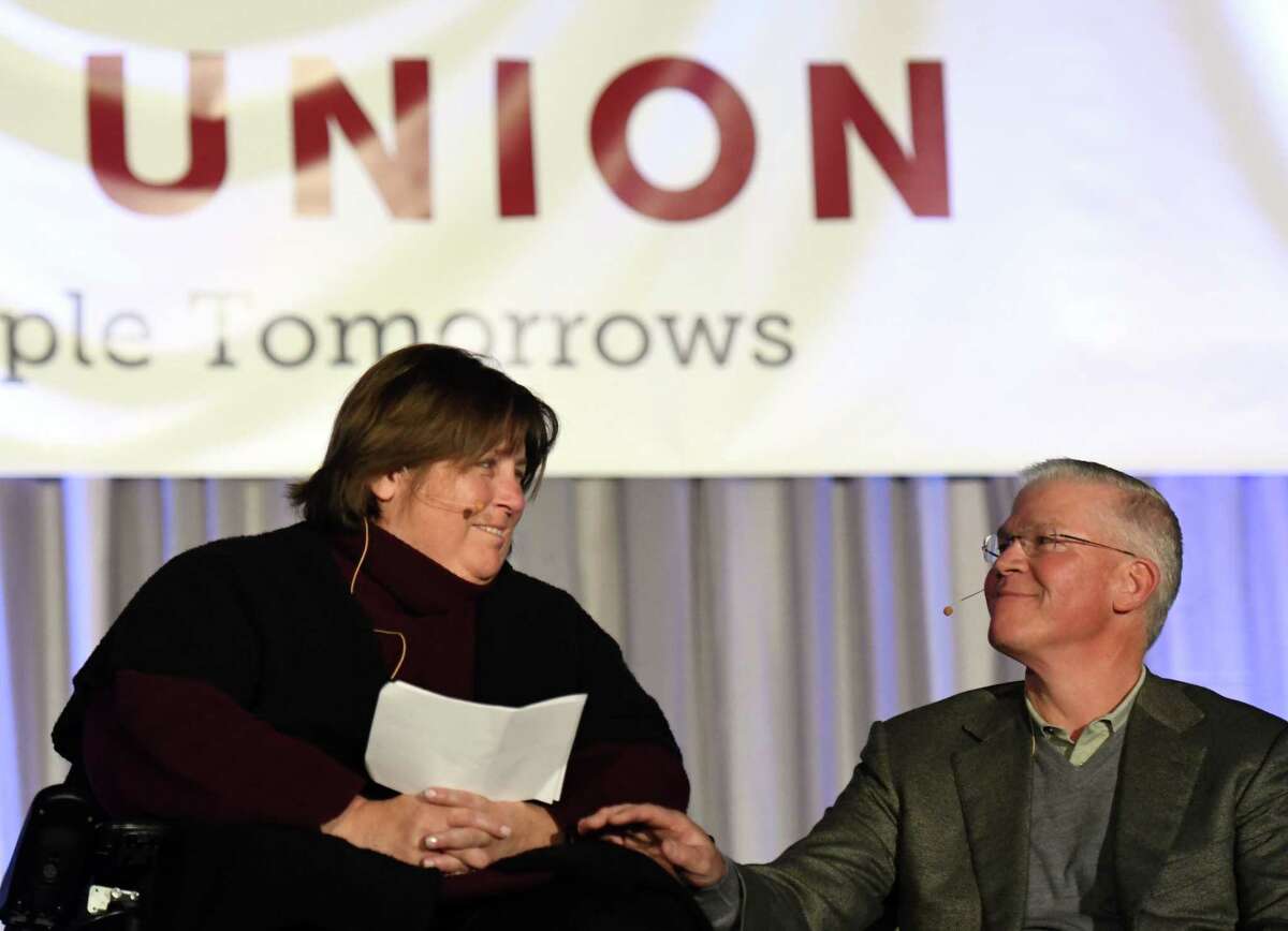 Union College class of 1980 graduates Rich and Mary Templeton announce their donation of $51 million to their alma mater on Friday, Feb. 21, 2020, at Union College in Schenectady, N.Y. The donation will create the Templeton Institute for Engineering and Computer Science. Rich Templeton is chairman, president and CEO of Texas Instruments. (Will Waldron/Times Union)