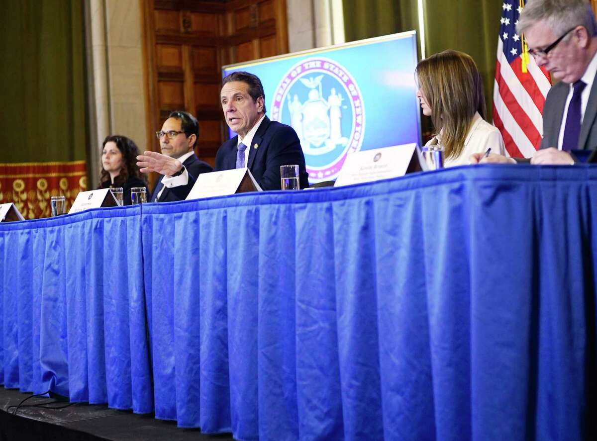 Governor Andrew Cuomo speaks at a press conference at the Capitol on Monday, Feb. 24, 2020, in Albany, N.Y. (Paul Buckowski/Times Union)