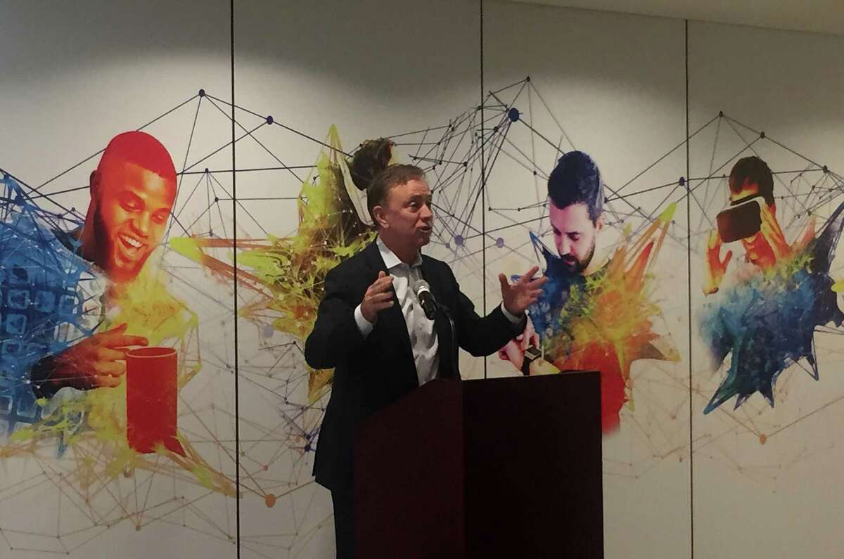 Gov. Ned Lamont speaks at an event announcing the launch of the Governor’s Innovation Fellowship at the offices of Tru Optik, at 750 E. Main St., in Stamford, Conn., on Monday, Feb. 24, 2020.