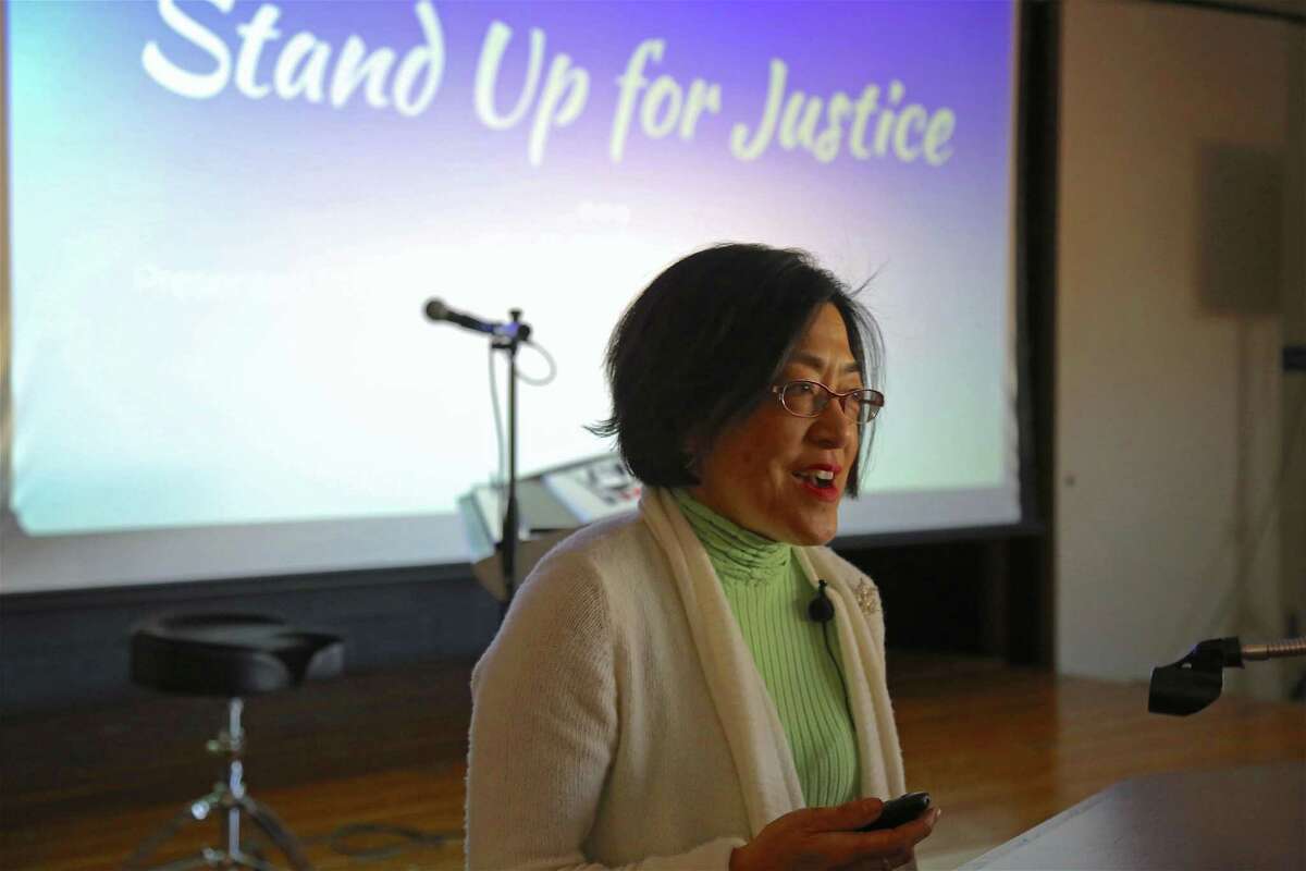 The "Stand Up for Justice" program at the Norwalk Public Library was presented by Joy DeJaeger on her mother's experience being put in an internment camp for the duration of World War II.
