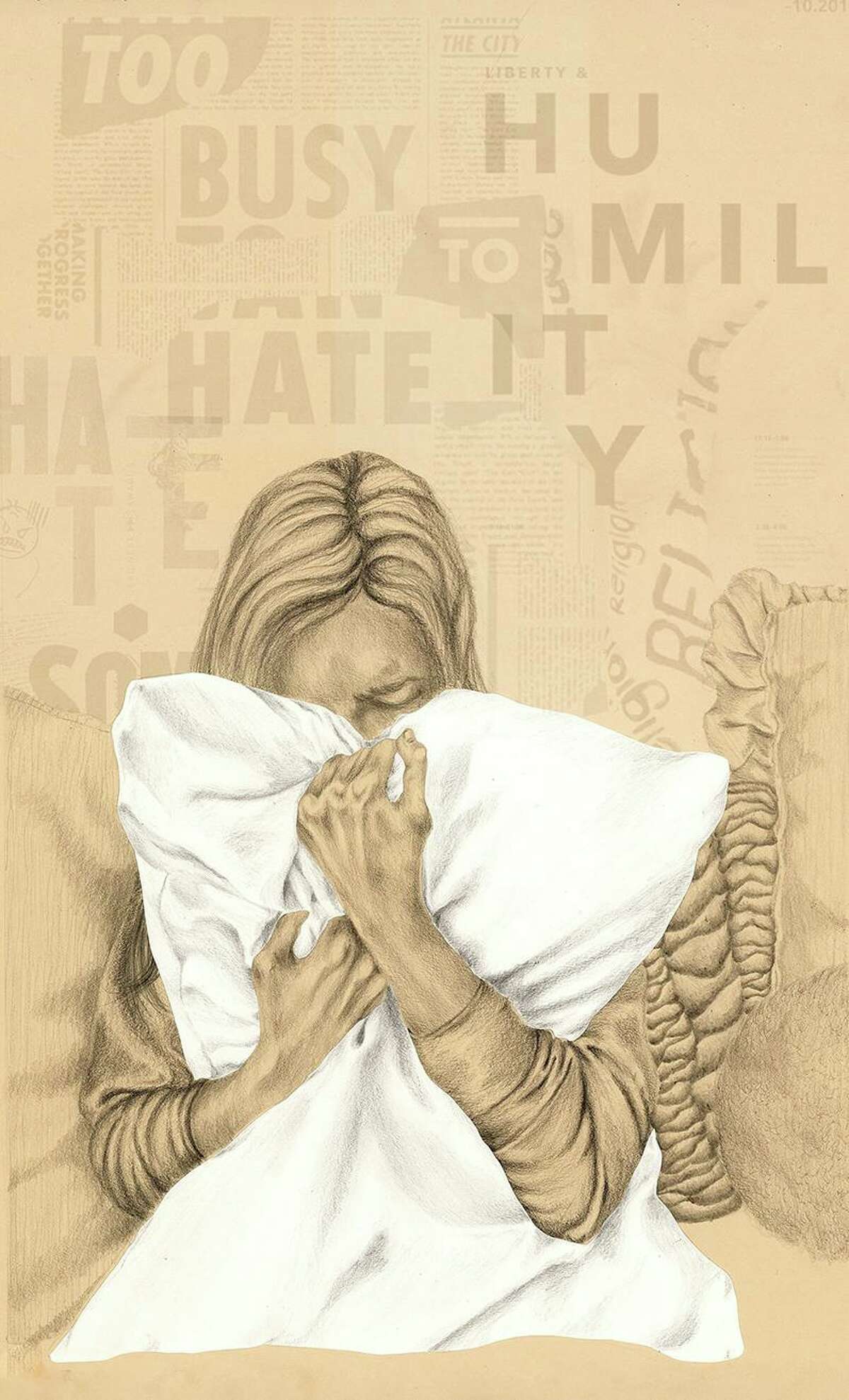 “Crying” by PaigeStein, a digital pencil work is on display with the art by 111 New Canaan High School students at the Carriage Barn Arts Center from Monday, March 2 through Friday, March 20.