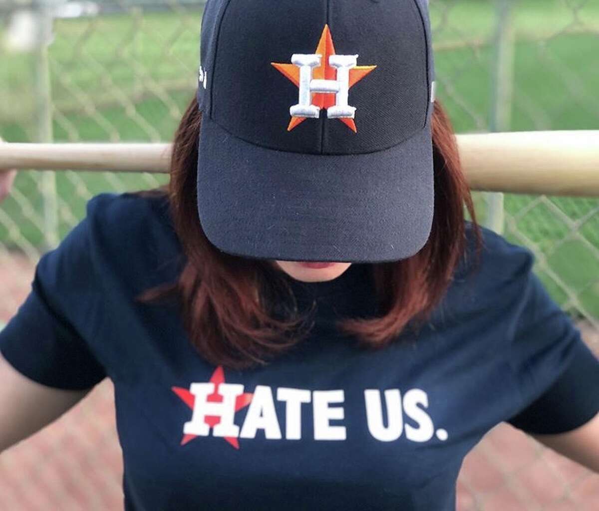 Houston Astros "Hate Us" shirt from creators Nick and Chelsea Drago.