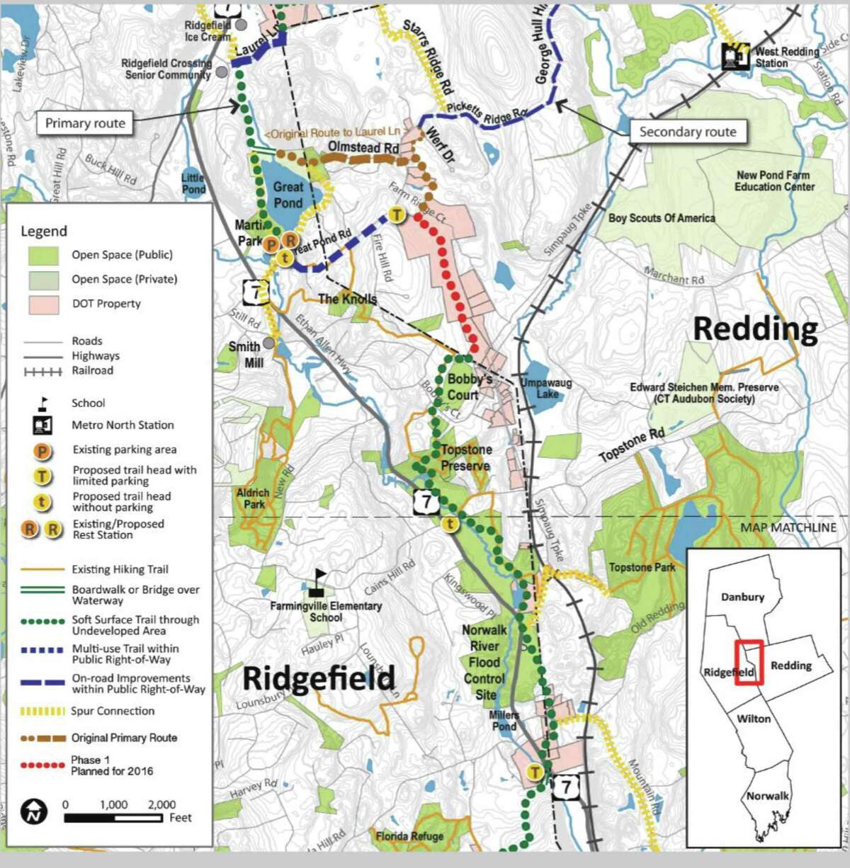 Map of the proposed Norwalk River Valley Trail in Redding, Conn.