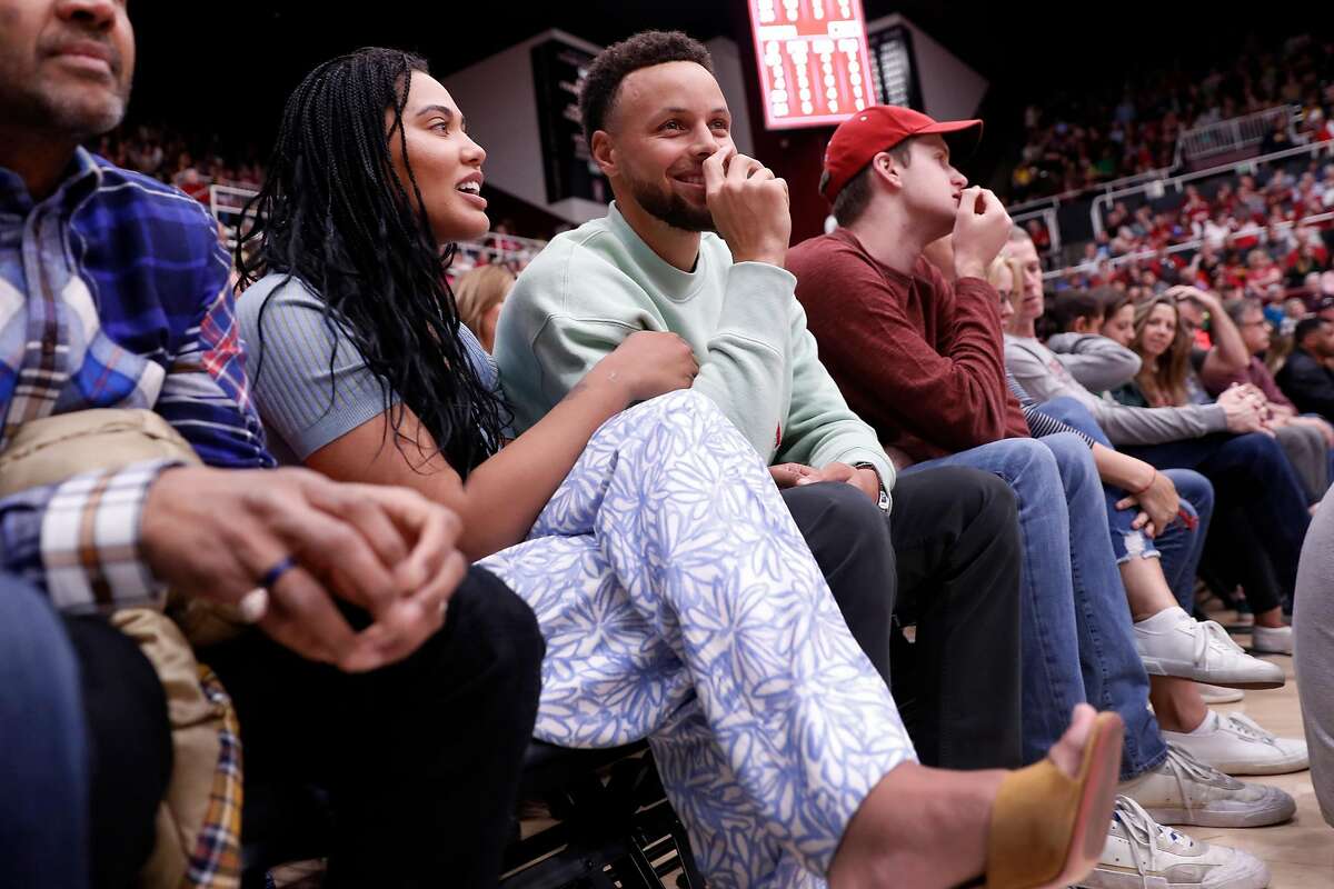 Ayesha and Stephen Curry watch Stanford play Oregon during Ducks' 74-66 win in Pac 12 women's basketball game at Maples Pavilion in Stanford, Calif., on Monday, February 24, 2020.
