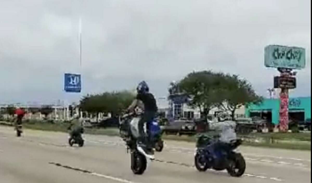 Several motorcyclists caught on video performing dangerous stunts on a Houston freeway this past weekend.